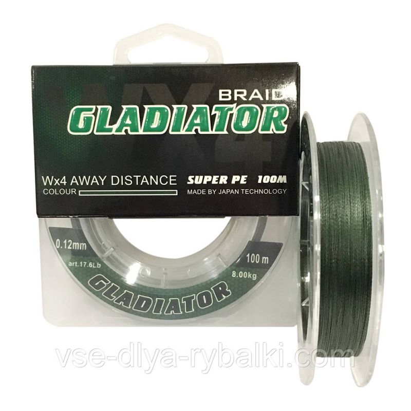 Шнур плетений Gladiator 100m (зелений) 0.10 mm