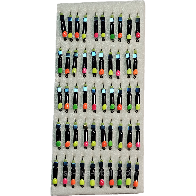 Мормишка вольфрамова чорна з різнокольоровими крапками цвяхокубик хамеліон 0,5 г