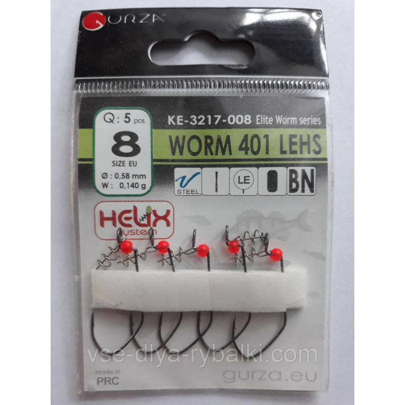Крючки Gurza worm 401 lehs № 8