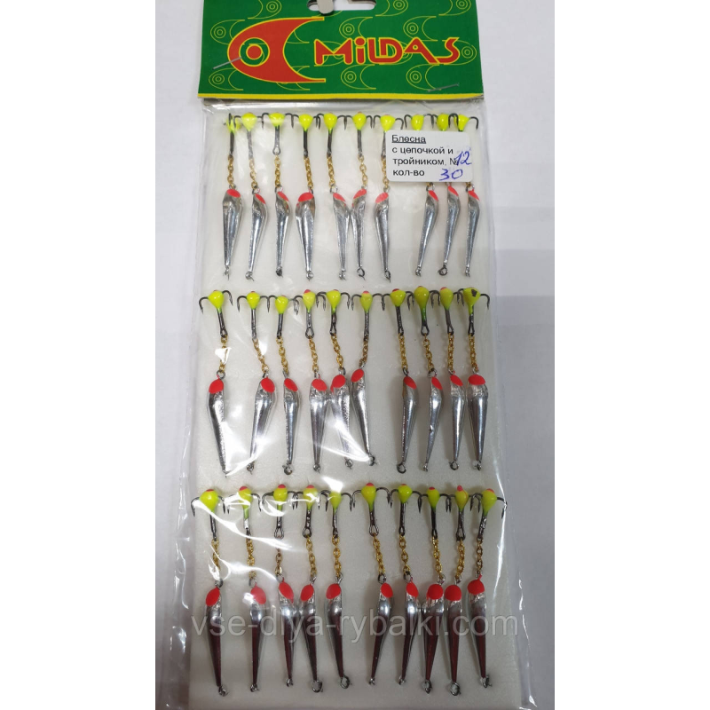 Блешня з ланцюжком тройн. і краплею середня Милдас №2