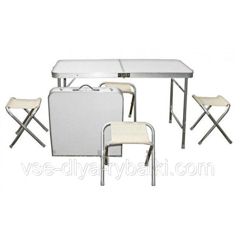 Стіл + 4 стільці для кемпінгу та риболовлі ніжки з квадратного профілю