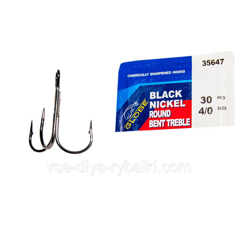 Трійник Globe 4/0 Black Nickel, 30шт/уп