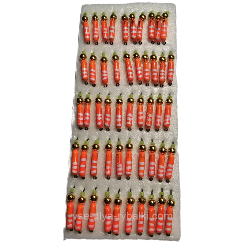 Мормишка вольфрамова помаранчева з білими смужками цвяхокулька золото 0,5 г