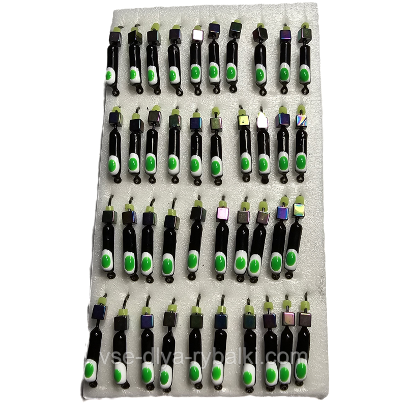 Мормишка вольфрамова чорна з зеленою точкою цвяхокубик хамеліон 0,5 грм