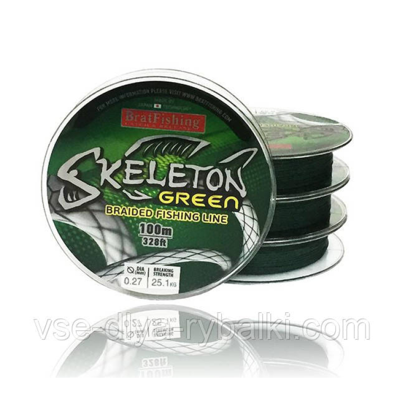 Шнур плетений Skeleton green Bratfishing 100 м 0,25 мм