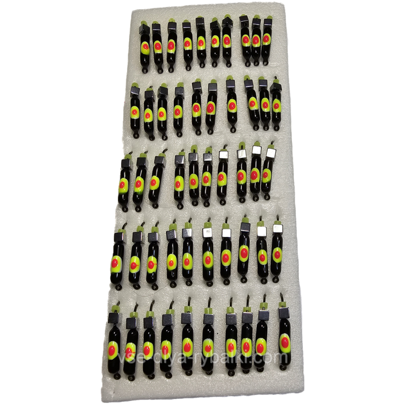 Мормилка вольфрамова чорна із салатово-жовтогарячою точкою цвяхубік срібло 0,5 г