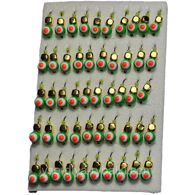 Мормилка вольфрамова кулька-очі зелений кубик золото D 4