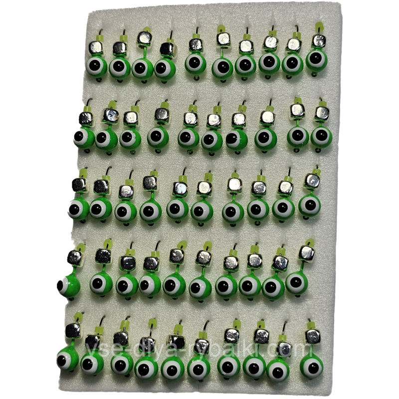 Мормилка вольфрамова кулька-очі зелений кубик золото D 4