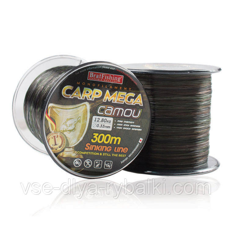 Волосінь коропова Bratfishing Carp MEGA camou 0,35 mm 300m