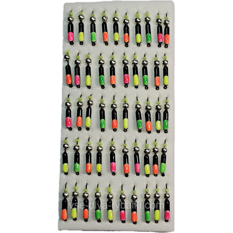 Мормилка вольфрамова чорна з різнобарвними крапками цвяхок срібло 0,5 г