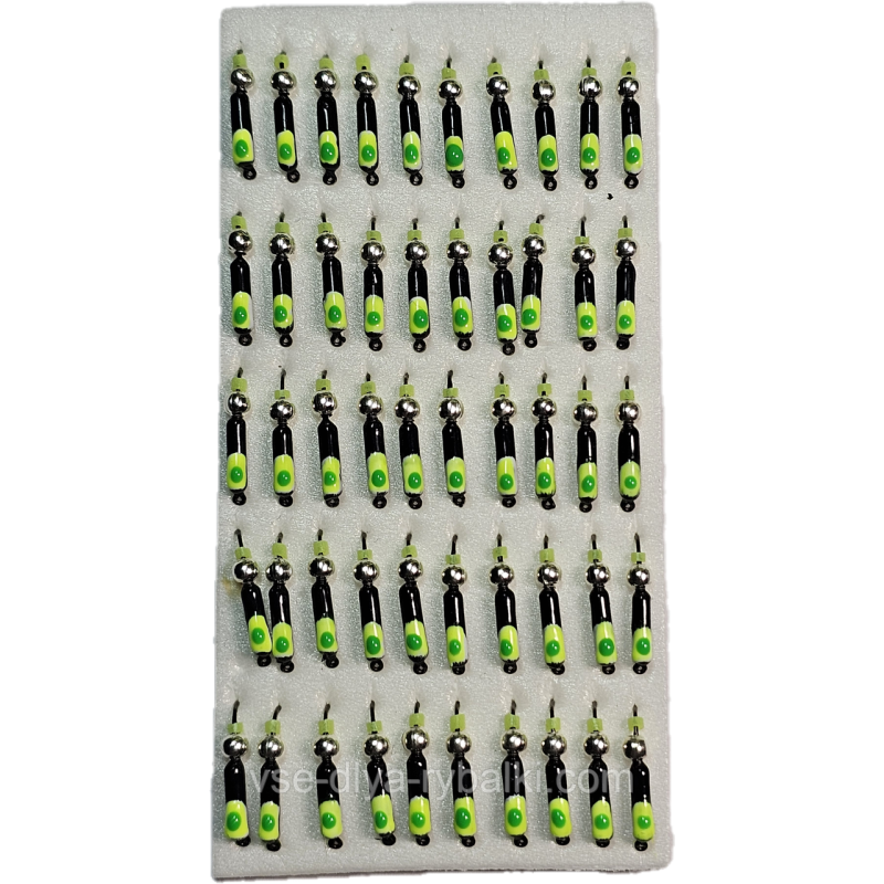 Мормилка вольфрамова чорна із зеленою точкою цвяхок срібло 0,5 г